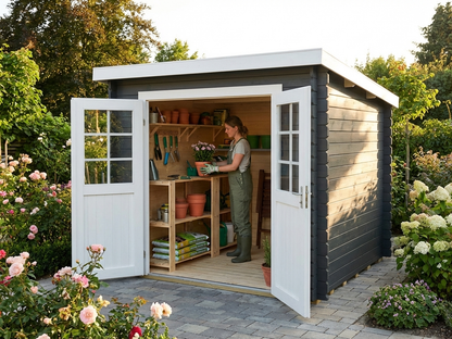 Dark grey wooden shed made from Nordic Spruce, 2.3x1.75m dimensions