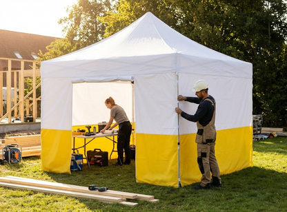 PVC work tent roof cover 3x3 m in white and yellow, outdoor use - view 3