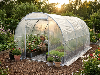 Transparent polytunnel cover for greenhouses