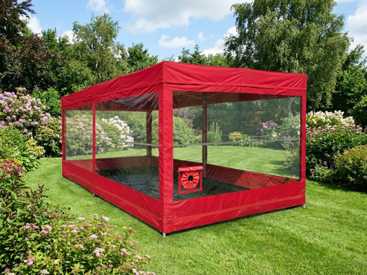 Folding Garage Carcover in red, measures 2.5x5 m