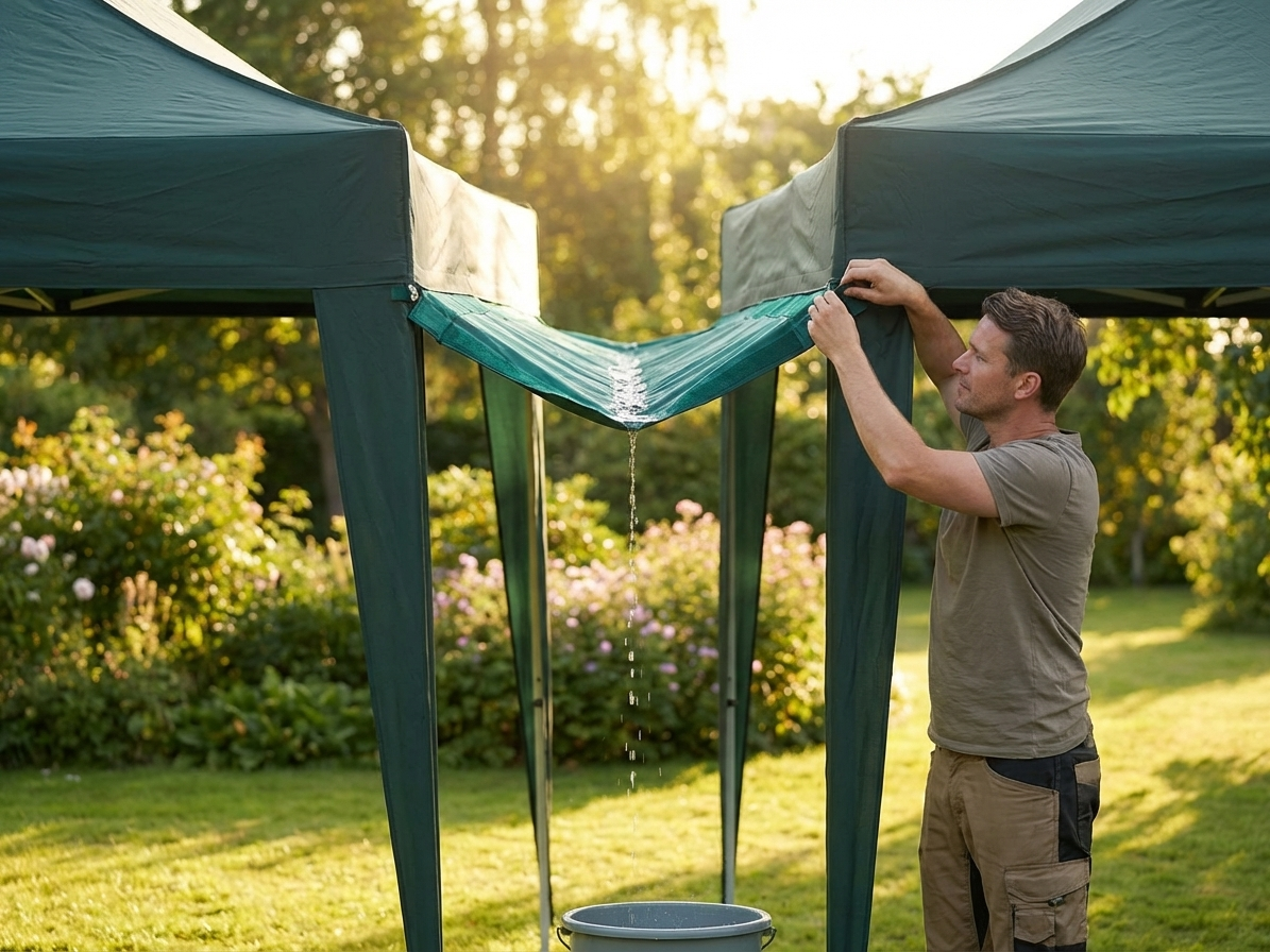 Green 6 metre raingutter for FleXtents, made of polyester with PVC backing