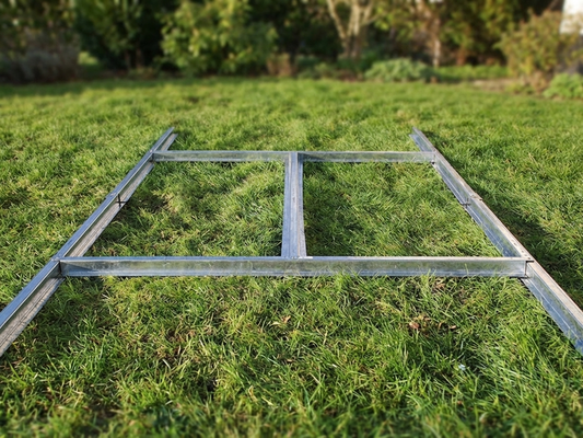 Steel floor frame for garden shed in silver