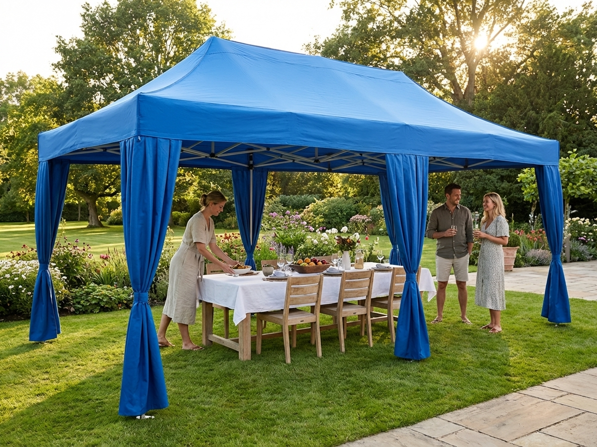 Blue pop up gazebo with steel frame for outdoor events