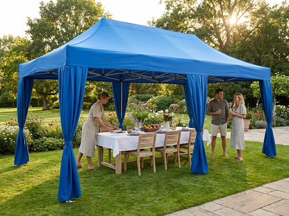 Blue pop up gazebo with steel frame for outdoor events