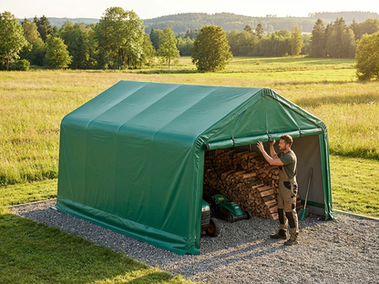 Green PVC roof cover for 8x12 m storage shelter