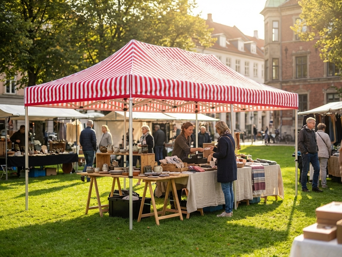 Pop up gazebo in red and white with steel frame for outdoor events - view 3