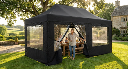 Black pop-up gazebo with aluminium frame, 3x6m size, for outdoor events - view 3