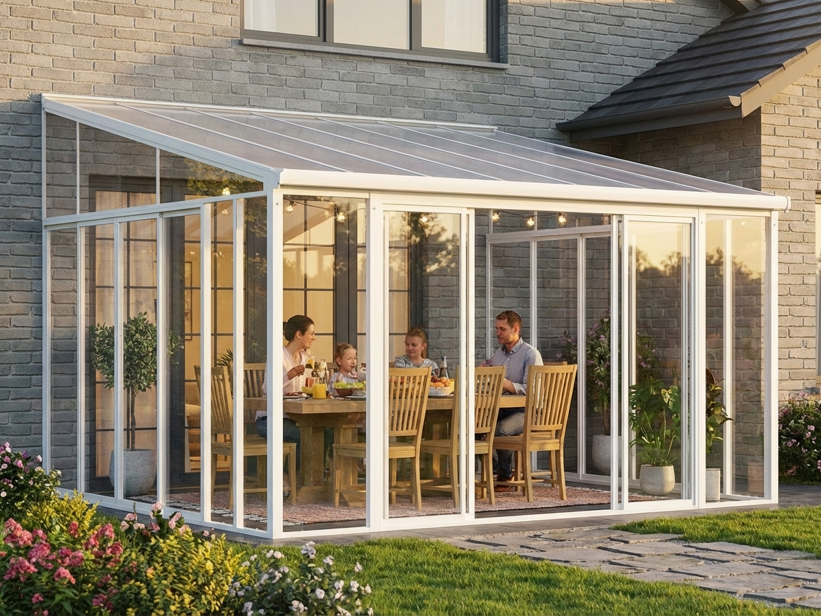 White Aluminium Conservatory 4x4.25 m with UV-resistant panels - product detail