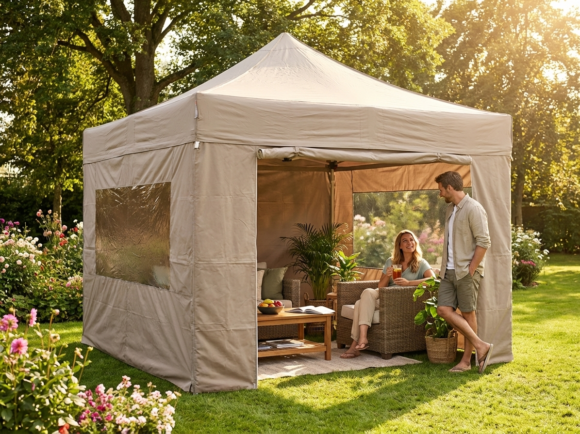 Pop up gazebo in latte colour with aluminium frame for outdoor events - view 3
