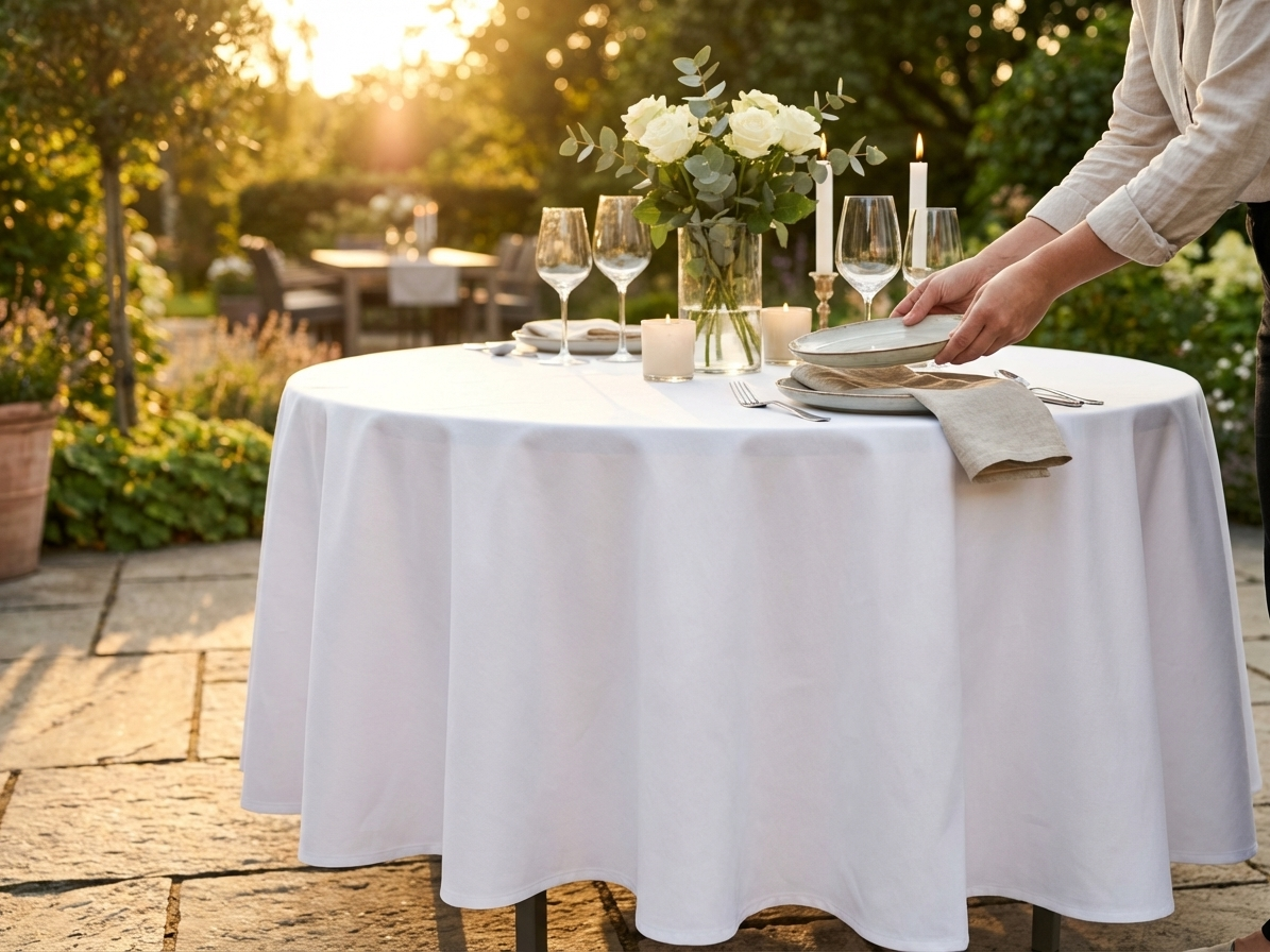 White polyester tablecloth for domestic and commercial use
