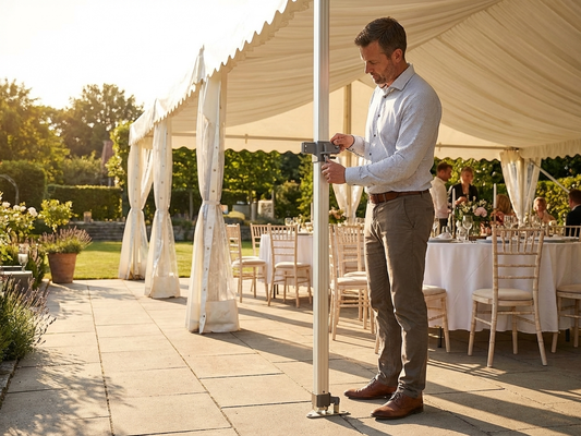 Adjustable aluminium middle leg in silver for indoor and outdoor use