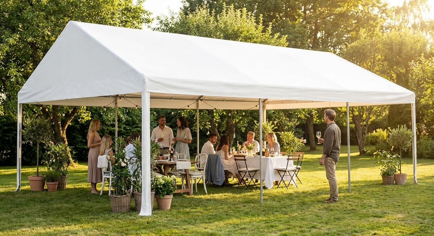 White marquee roof cover 5x10 m made of PVC/Polyester - view 3