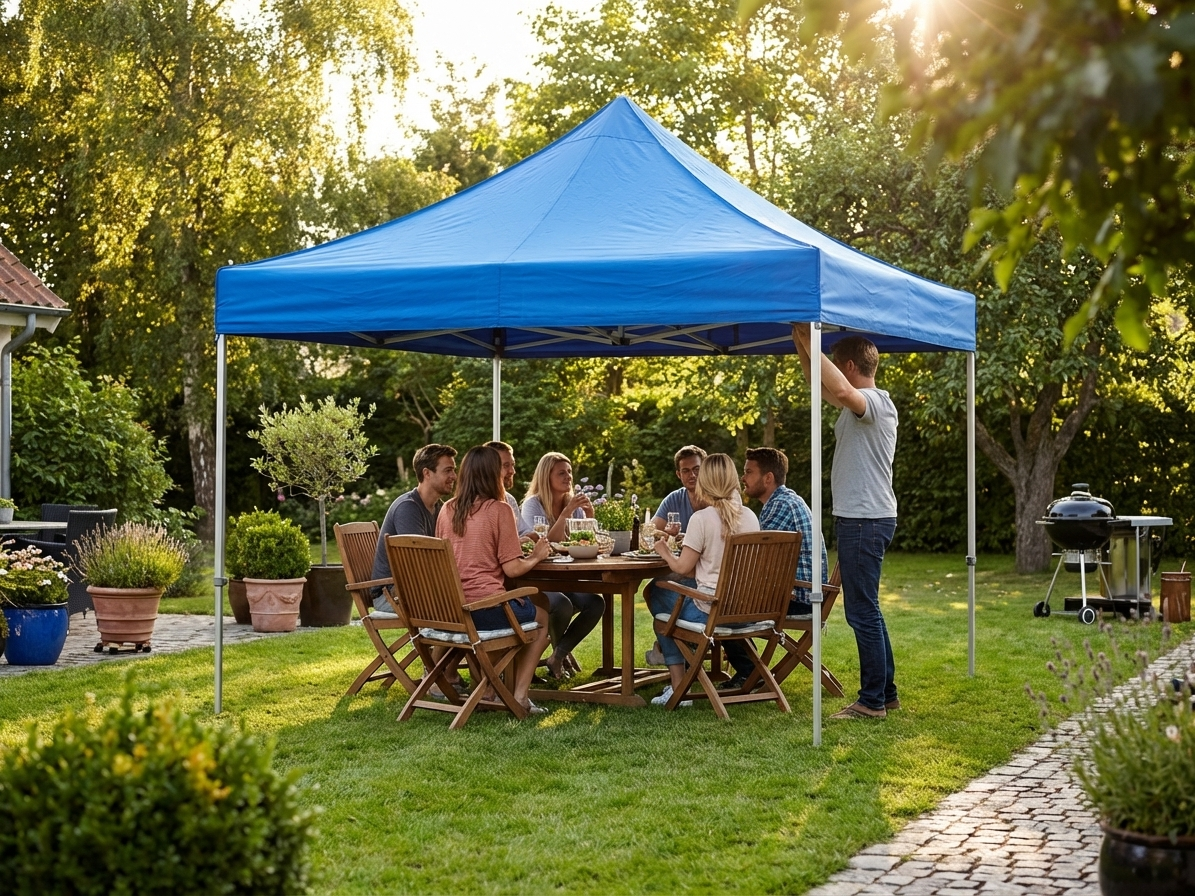 Blue pop-up gazebo 3x3m with steel frame for outdoor events