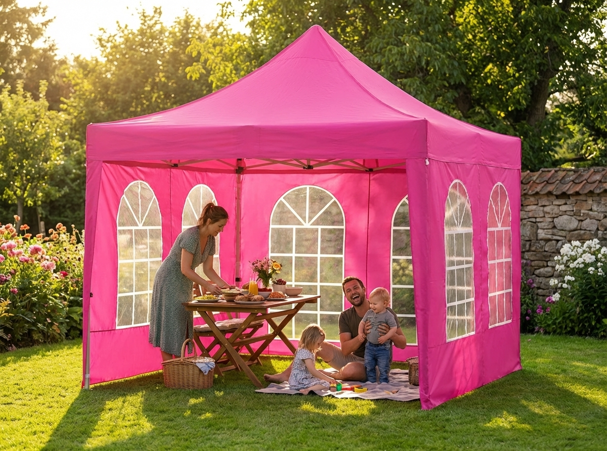 Pink pop up gazebo 3x3m with aluminium frame for outdoor use - view 3