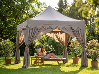 Pop up gazebo 3x3 m in latte and orange with aluminium frame for outdoor events - product detail