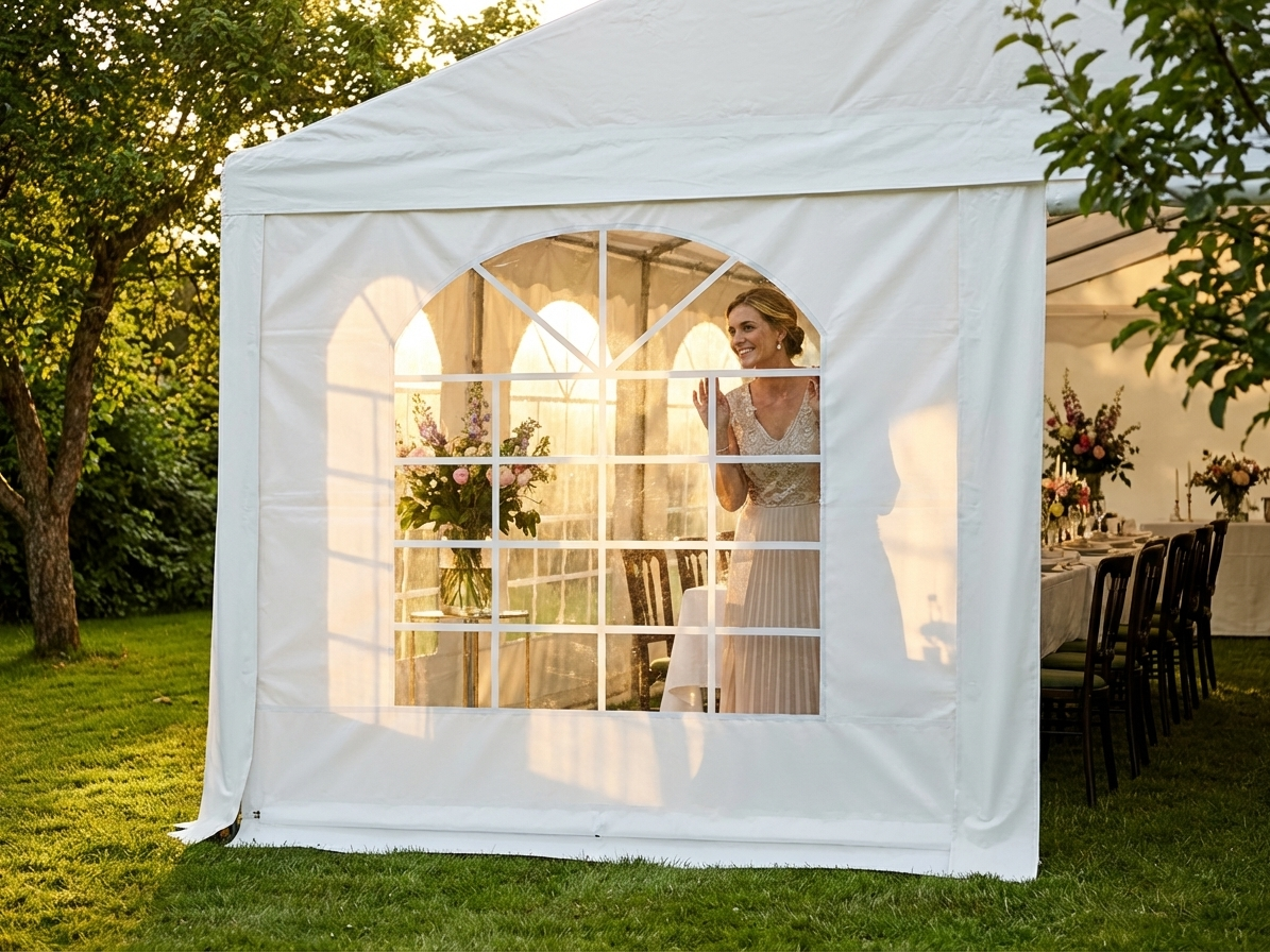 White marquee sidewall with window for outdoor events