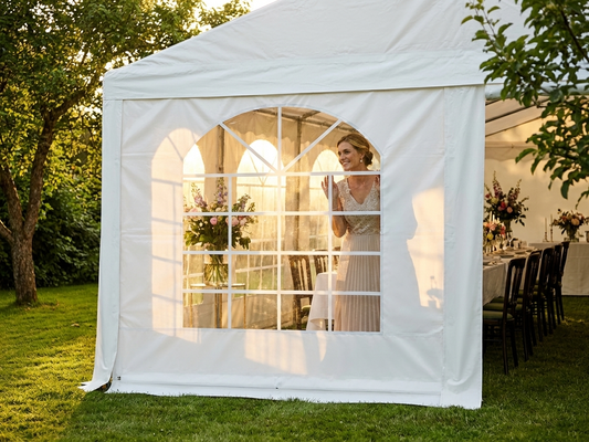 White marquee sidewall with window for outdoor events