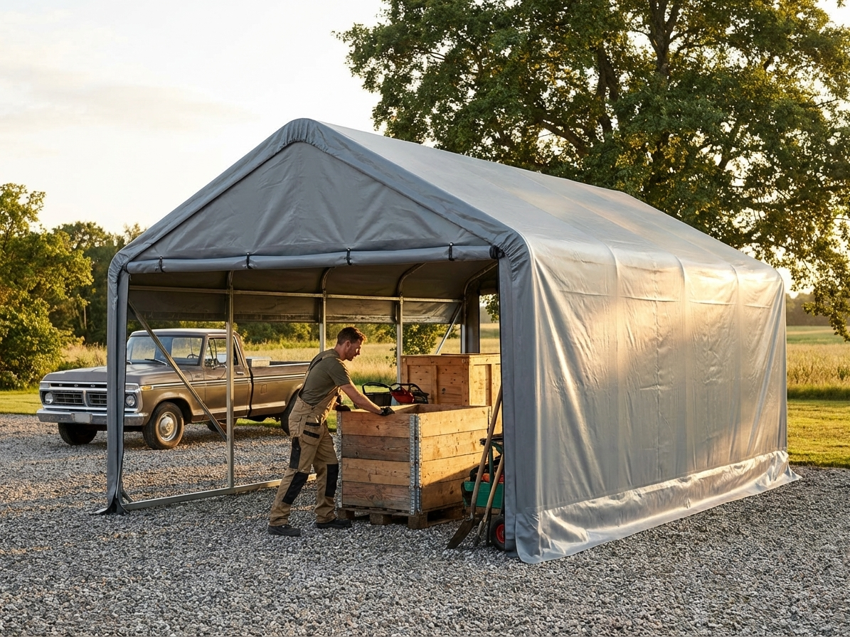 PVC roof cover for storage shelter, grey, 6x6 meters - view 3