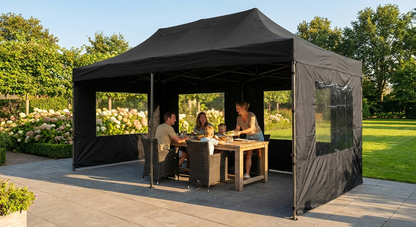 Black pop up gazebo with flame retardant steel frame for outdoor events - view 3