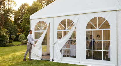 Endwall with large window and wide door in white 6m PVC