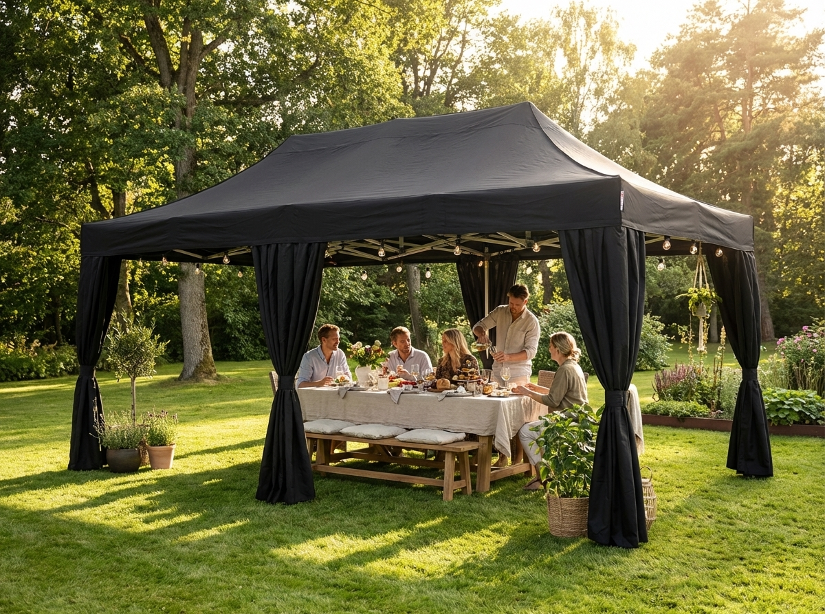 Black pop-up gazebo 3x6m with aluminium frame for outdoor use - view 3