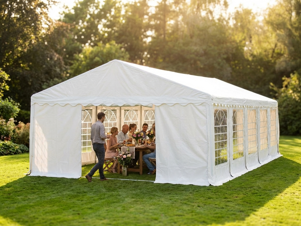 White 5x10 m marquee tent with steel frame for outdoor use - product detail
