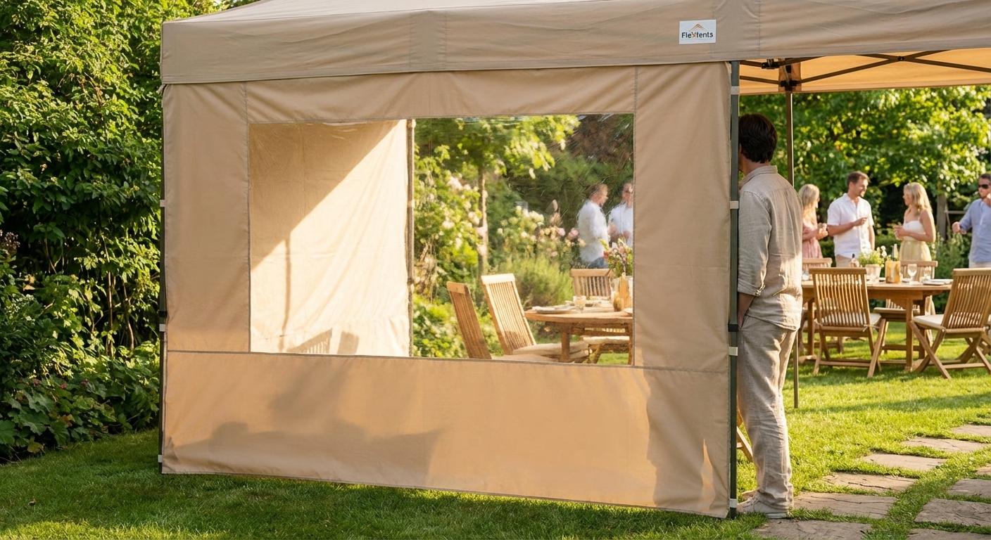 Sidewall with panorama window in latte colour for outdoor events