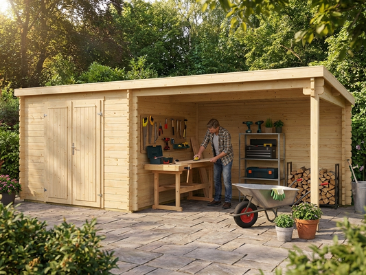 Wooden garden shed made from Nordic Spruce, natural finish