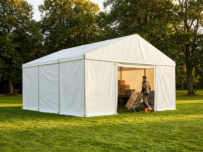 9x9 m PVC event marquee in white with aluminium frame for outdoor use
