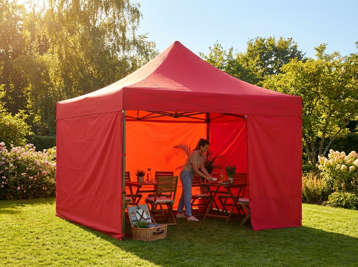 Red pop-up gazebo with aluminium frame for outdoor events - product detail