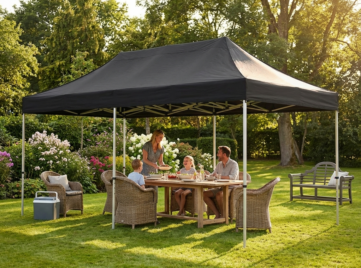 Black pop-up gazebo 3x6m with steel frame for outdoor use - view 3