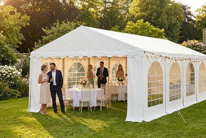 White PVC marquee 6x12m with galvanised steel frame for outdoor events
