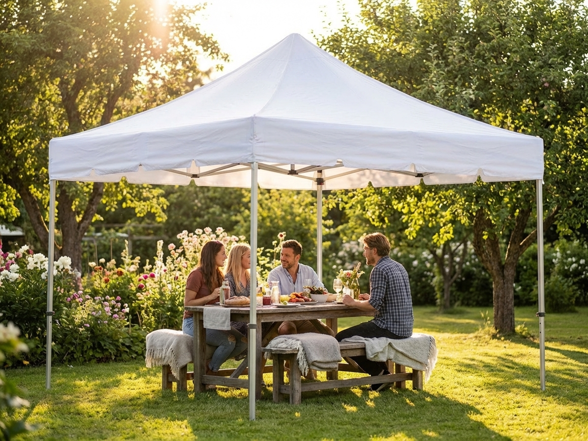 White pop-up gazebo with steel frame for outdoor events