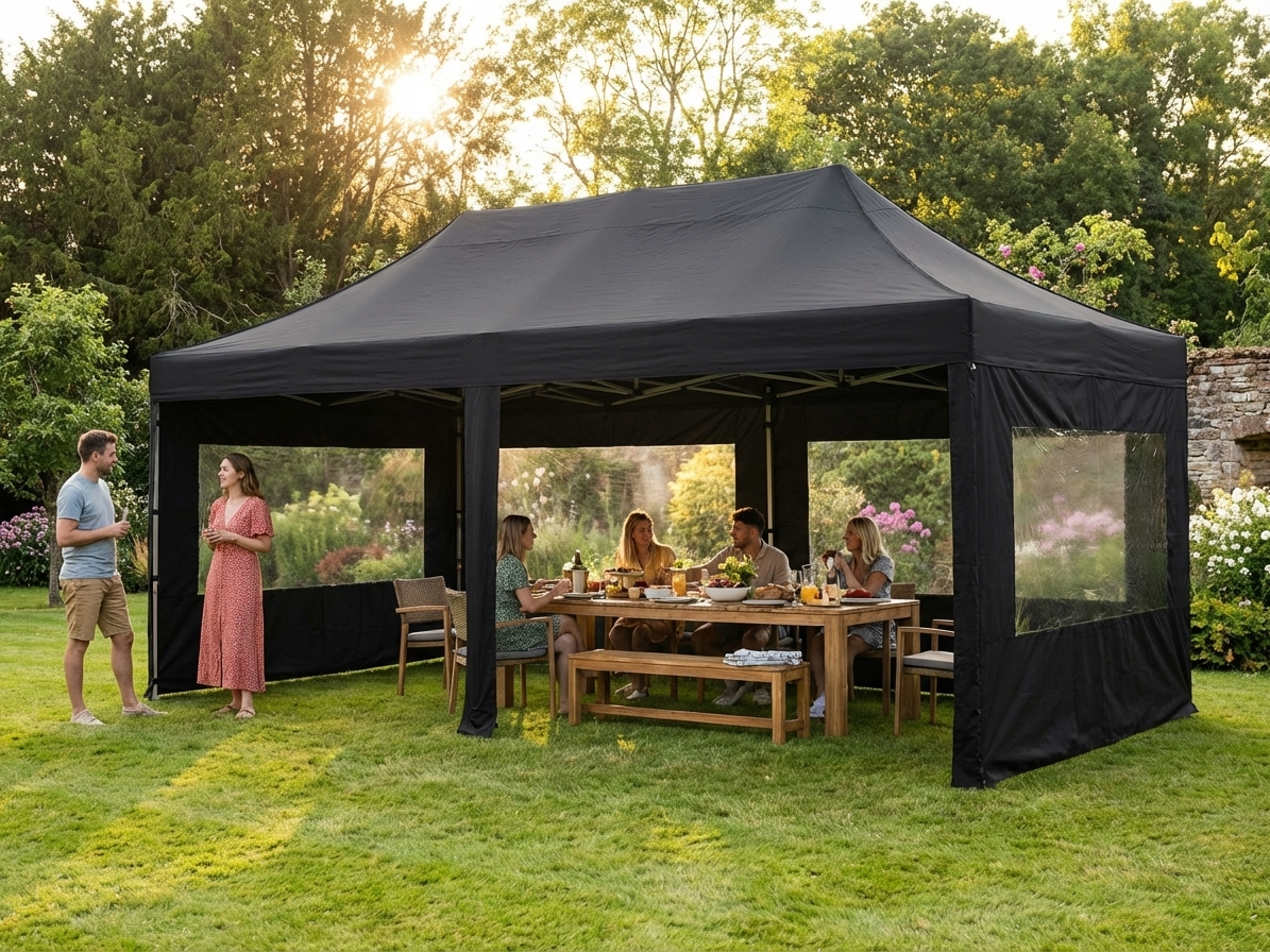 Pop up gazebo 4x8m black with aluminium frame for outdoor events