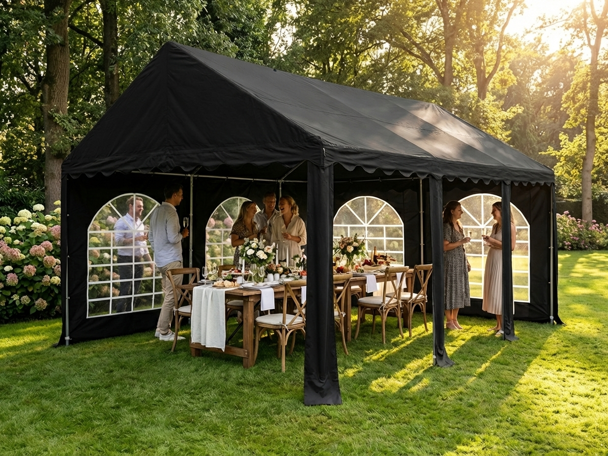 Black 4x6 m marquee for outdoor events - product detail