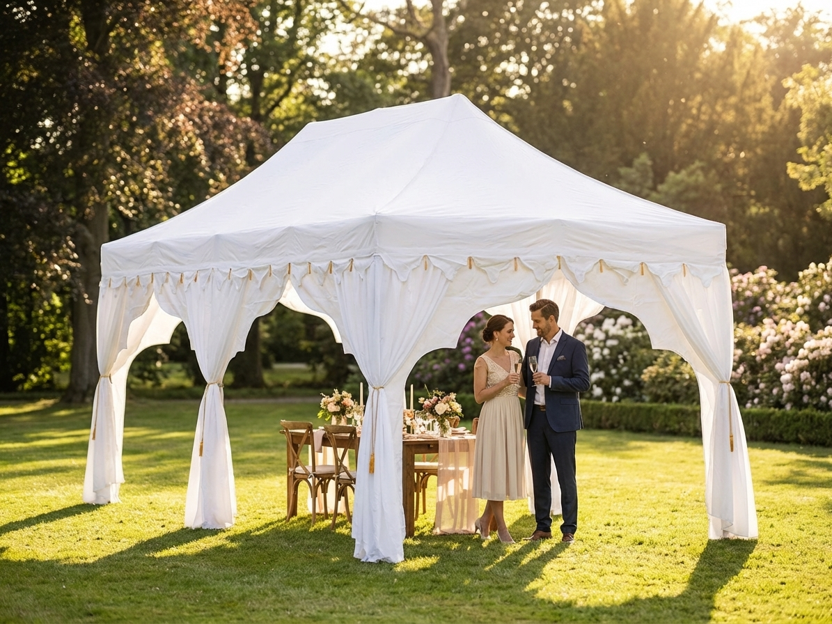 Elegant Pop Up Gazebo 3x6m in White/Gold with Steel Frame - view 3