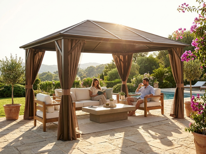 Brown gazebo 3x4 m with aluminium and steel construction - view 3