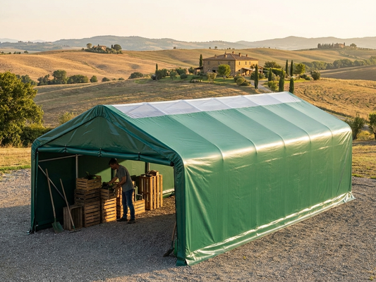Green PVC roof cover for storage shelters, size 8x12 m - product detail
