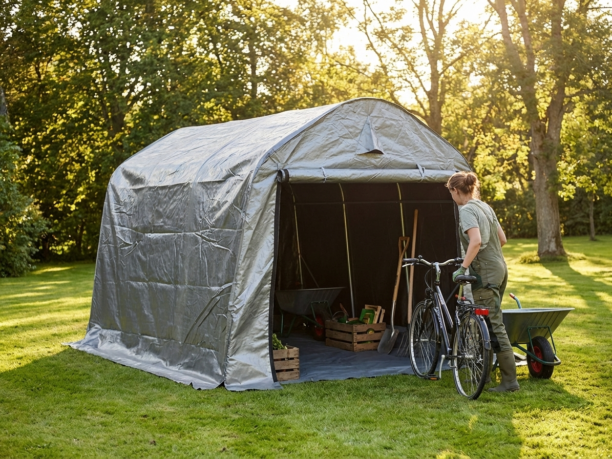Grey storage tent 2x3x2 m polyethylene and steel for outdoor use - view 3