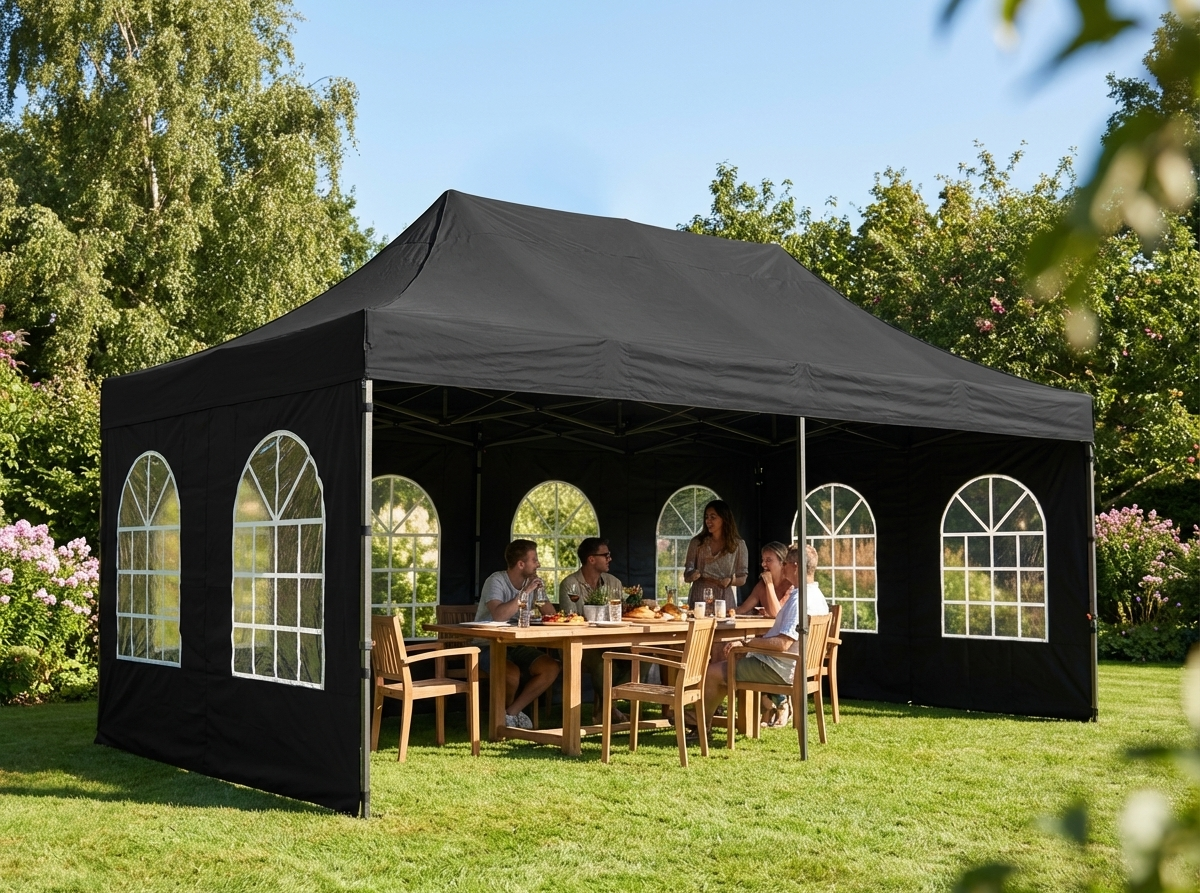 Black pop up gazebo with steel frame for outdoor events - view 3