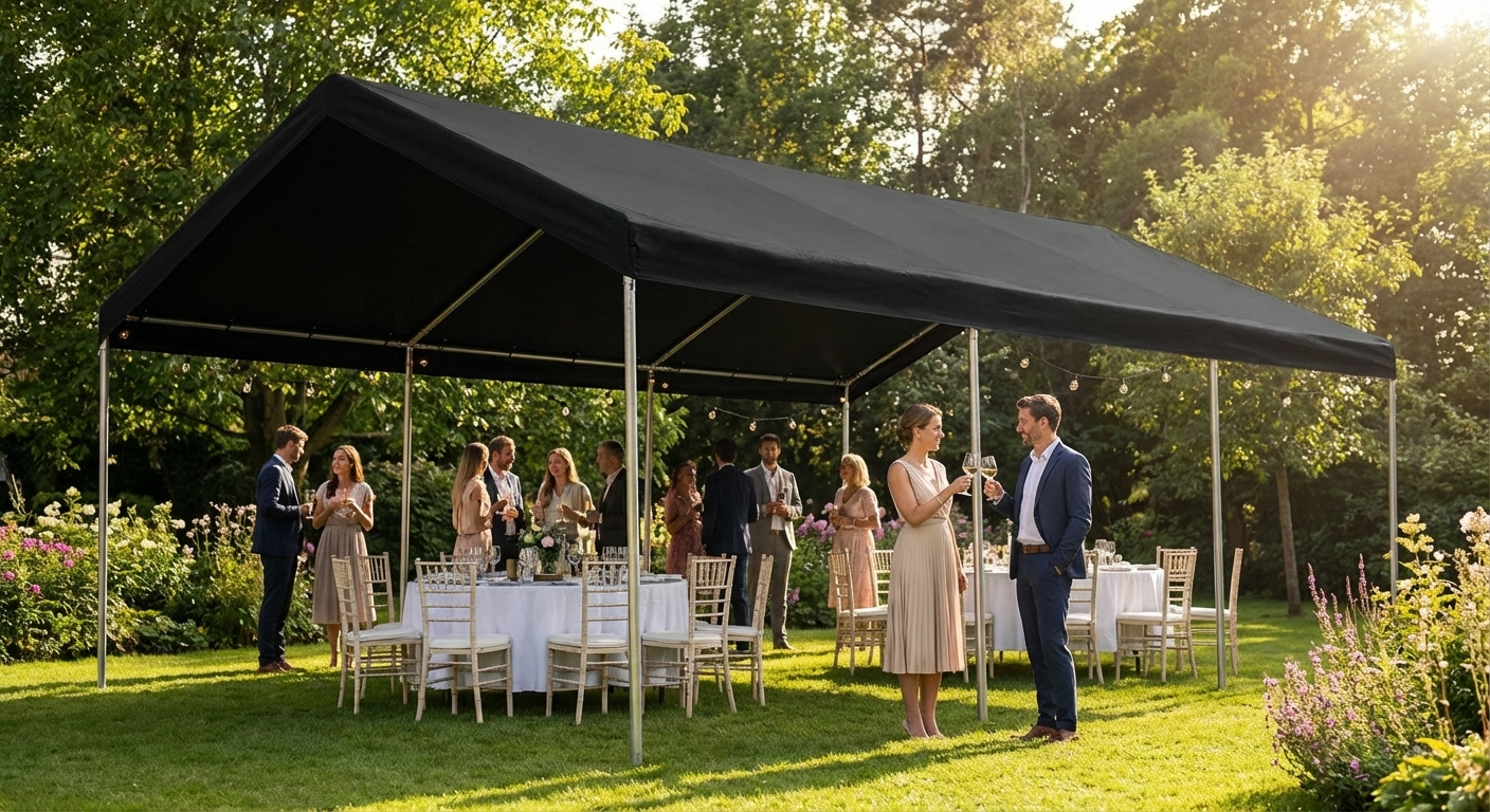 Black marquee roof cover made of PVC/polyester, size 3x6 metres