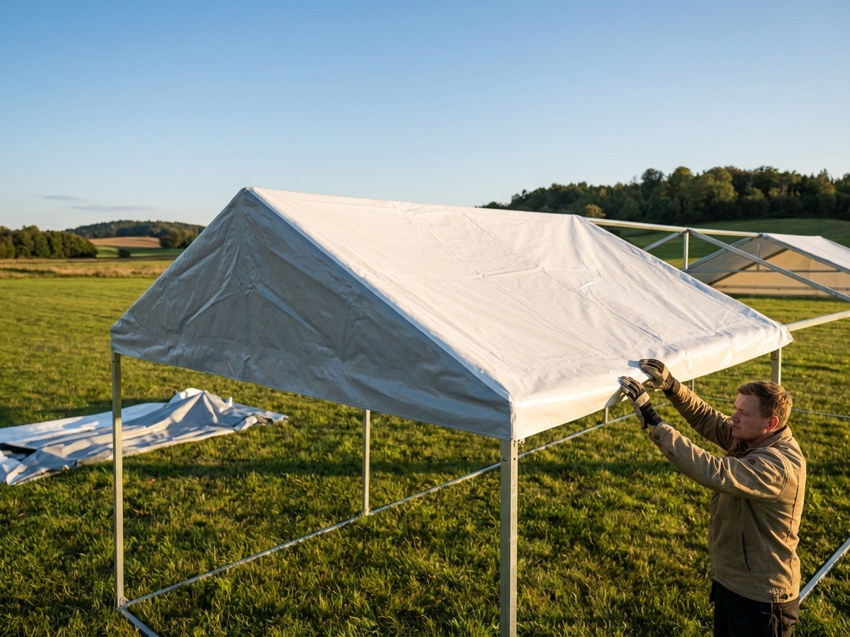 White and grey PVC roof cover end section for Semi Pro CombiTents - view 3