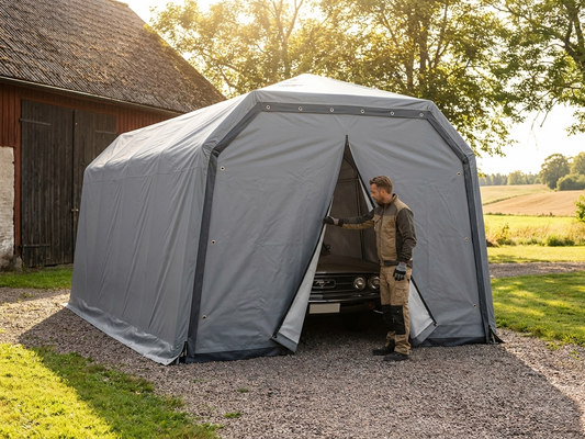 Grey PVC portable garage endwall, 3.3x6 m for outdoor storage