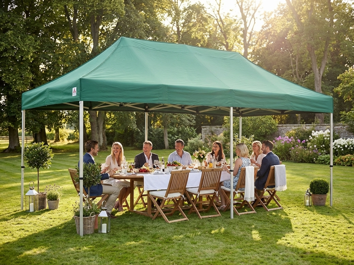 Green pop up gazebo with aluminium frame, ideal for outdoor events