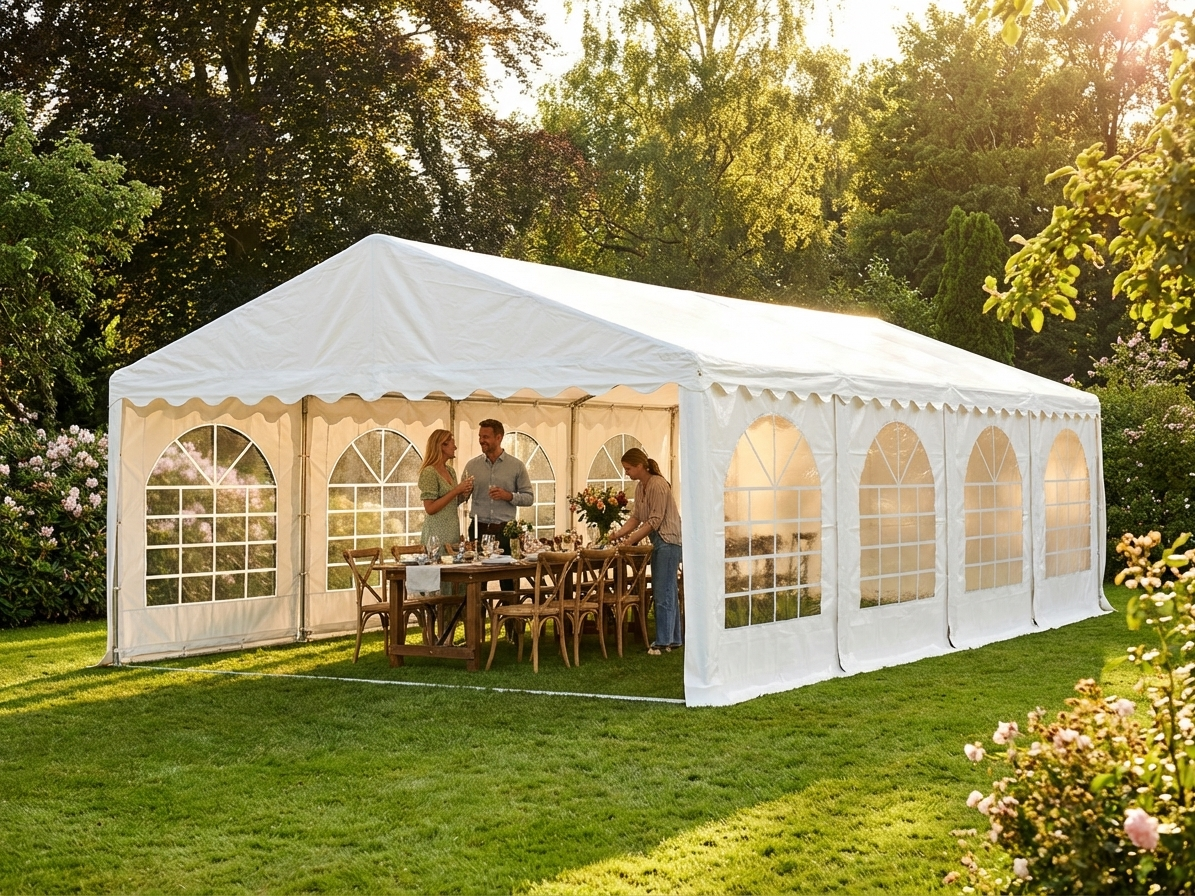 White PVC marquee 5x10m with galvanised steel frame - view 3