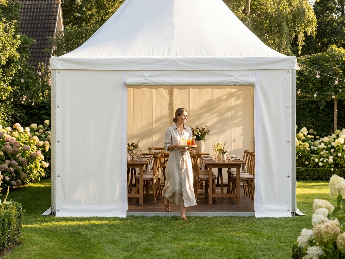White PVC endwall with wide door, 6 m width for versatile use