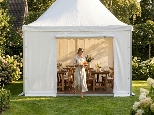 White PVC endwall with wide door, 6 m width for versatile use