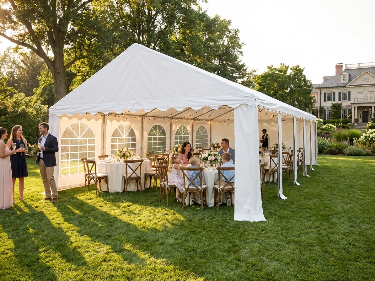 White 4x8 m marquee for outdoor events, PVC and galvanised steel