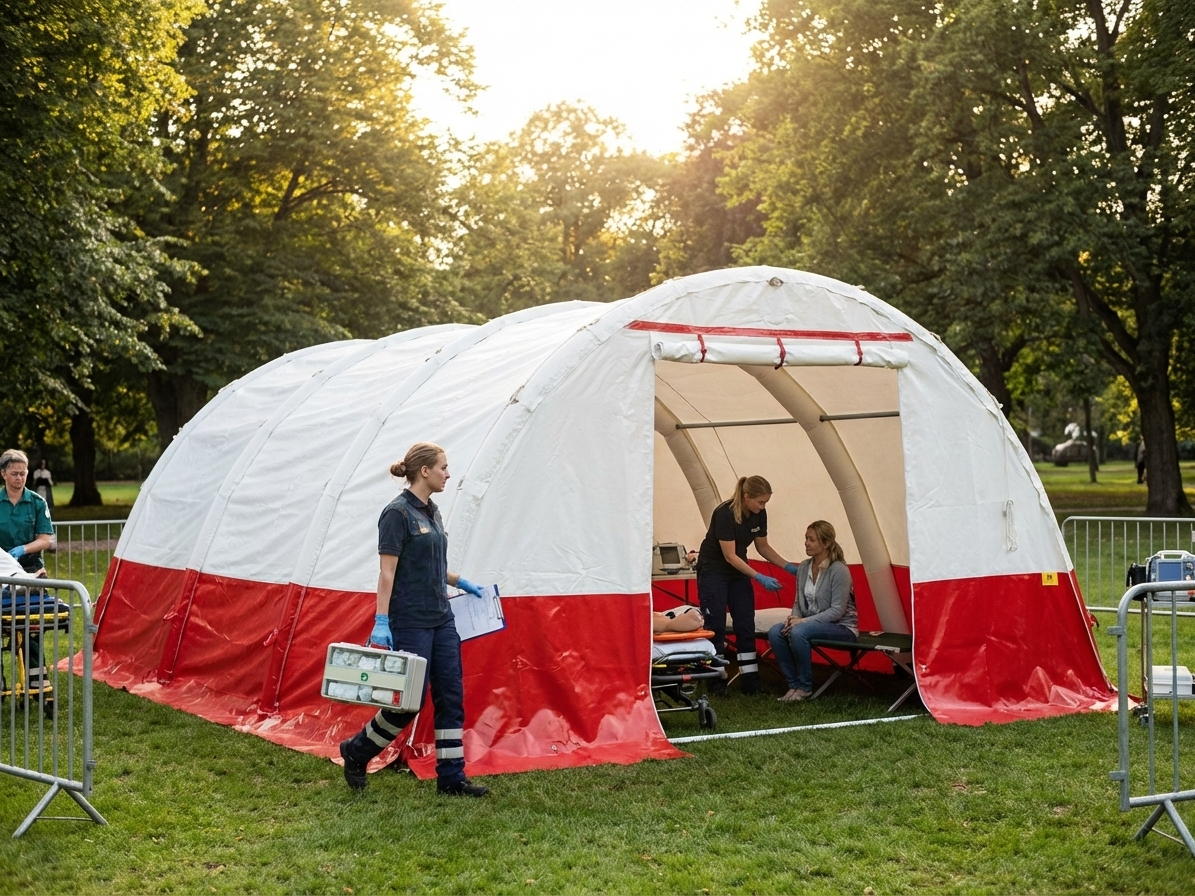 Inflatable medical tent, 5.5x4 m in White/Red, for emergencies - product detail