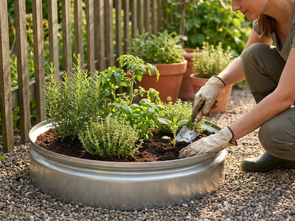 Round raised garden bed in silver made of galvanised steel